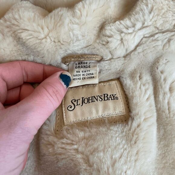 Vintage St. John's Bay Nubuck Leather Shearling Hooded Parka Jacket, Women's M - Picture 6 of 10